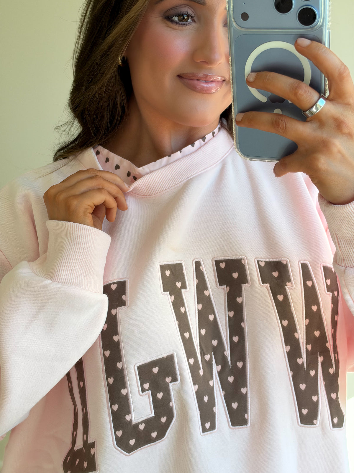 WWJD Heart Printed Ruffle Mockneck