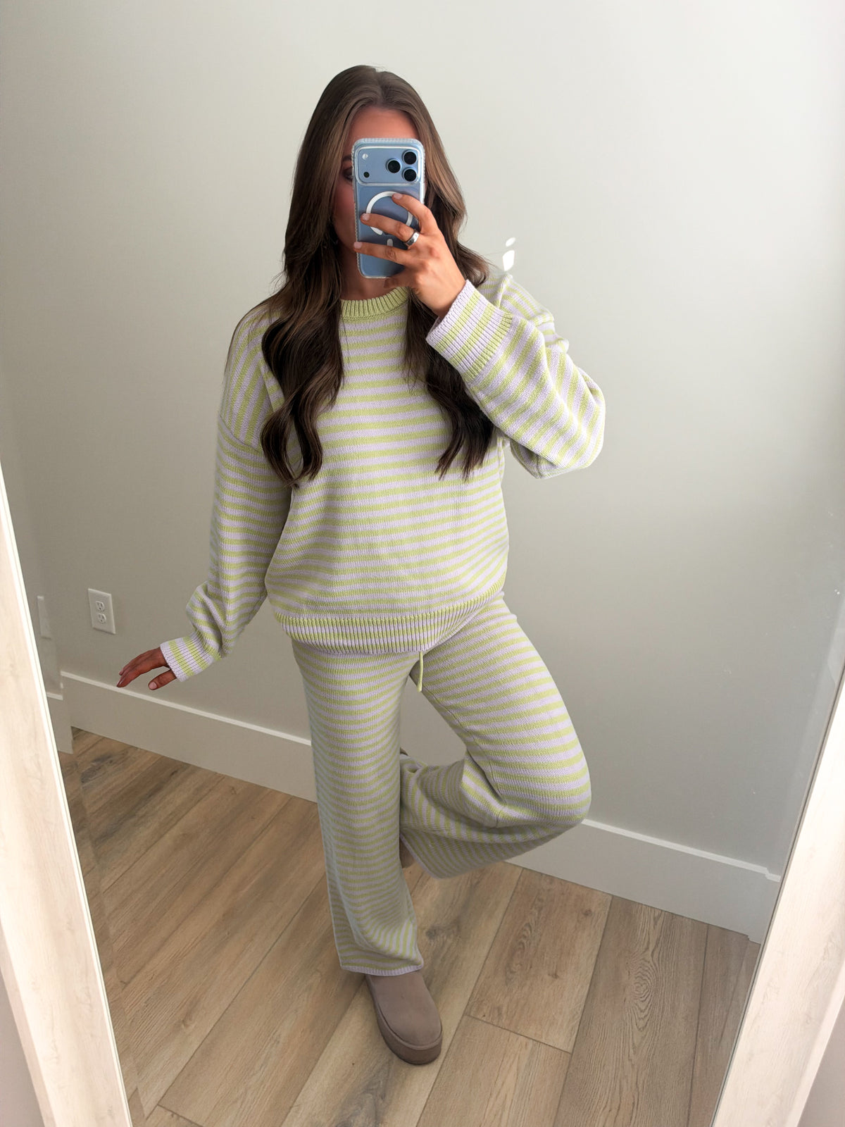Striped Knit Sweater and Wide Leg Pant Set