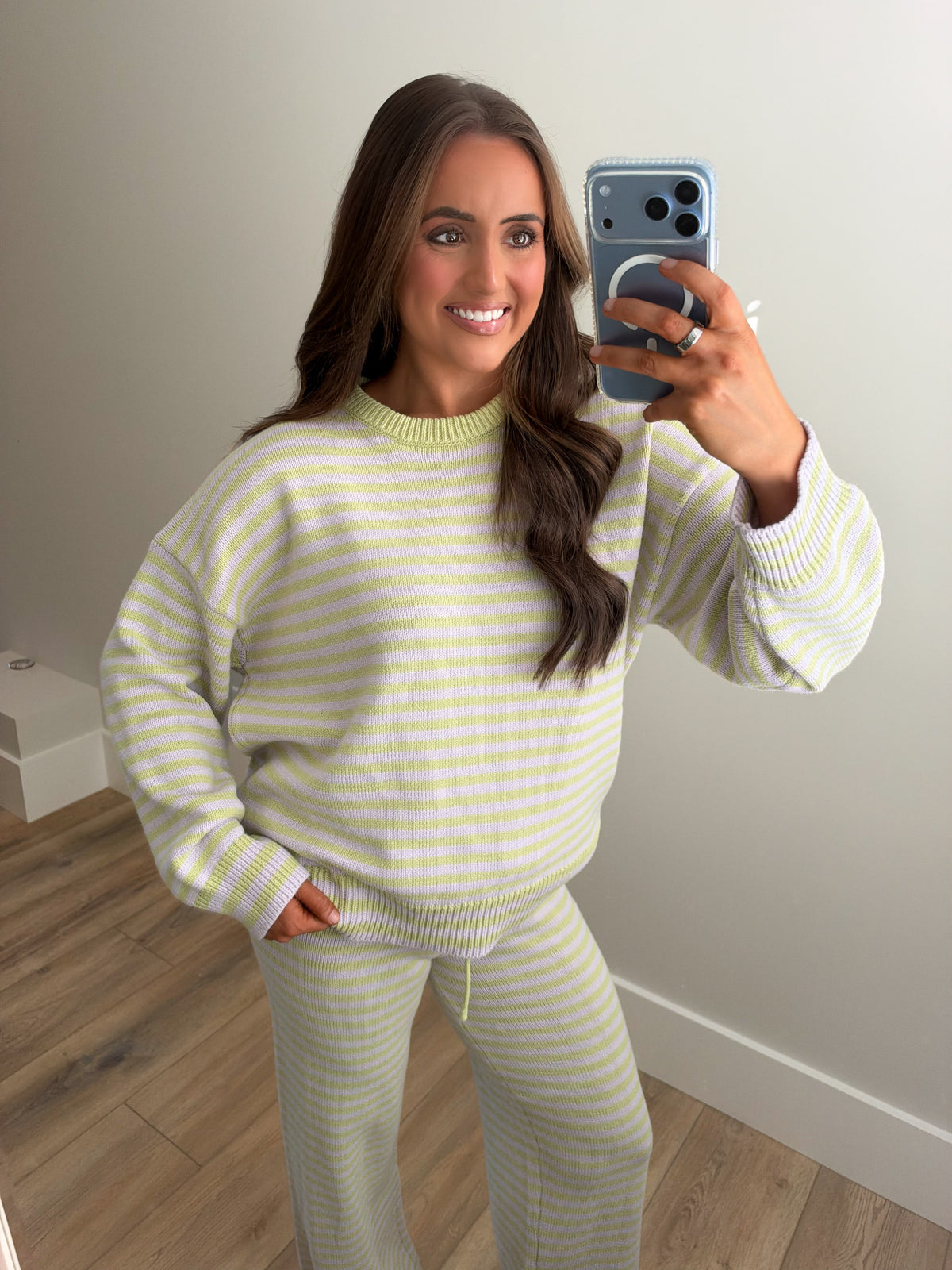 Striped Knit Sweater and Wide Leg Pant Set