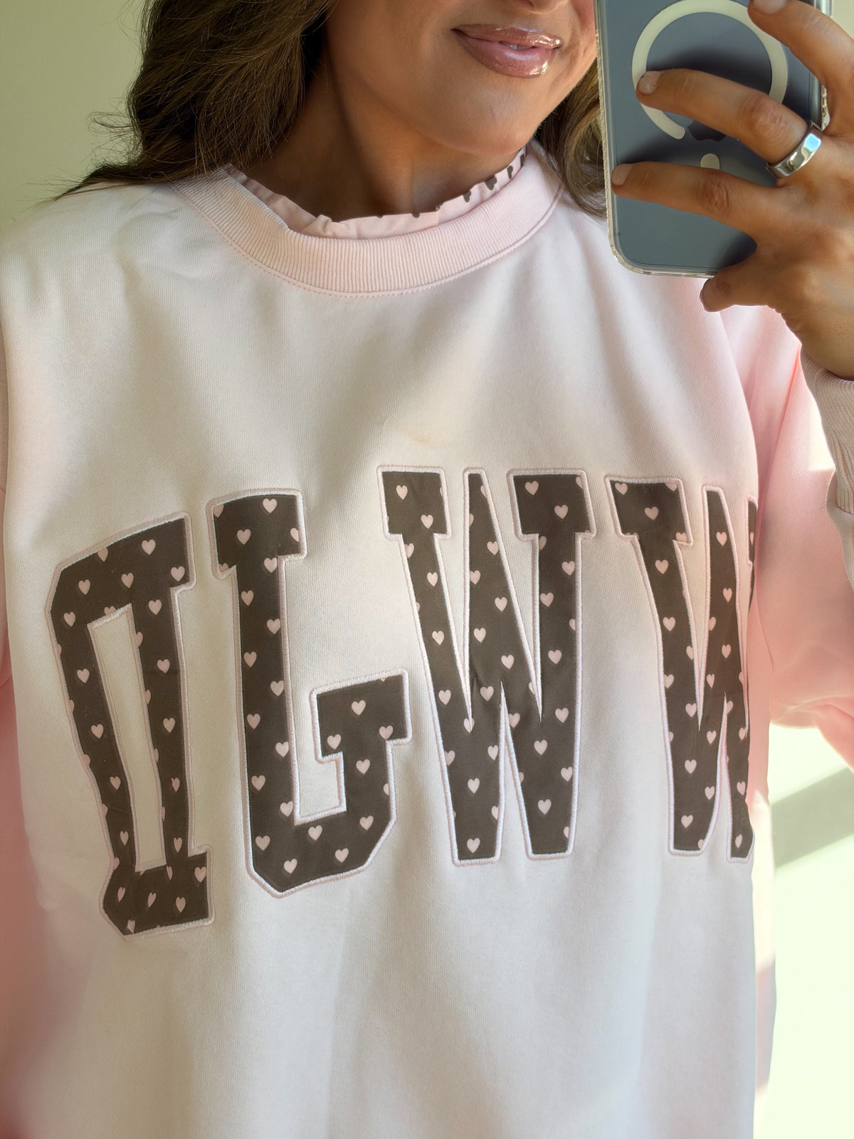 WWJD Heart Printed Ruffle Mockneck