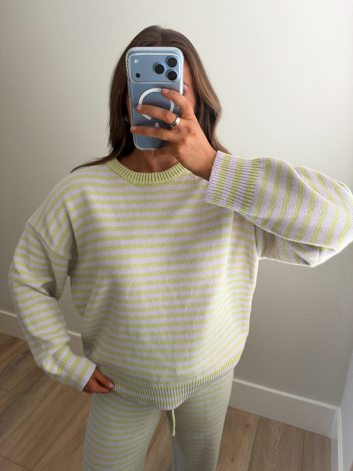 Striped Knit Sweater and Wide Leg Pant Set
