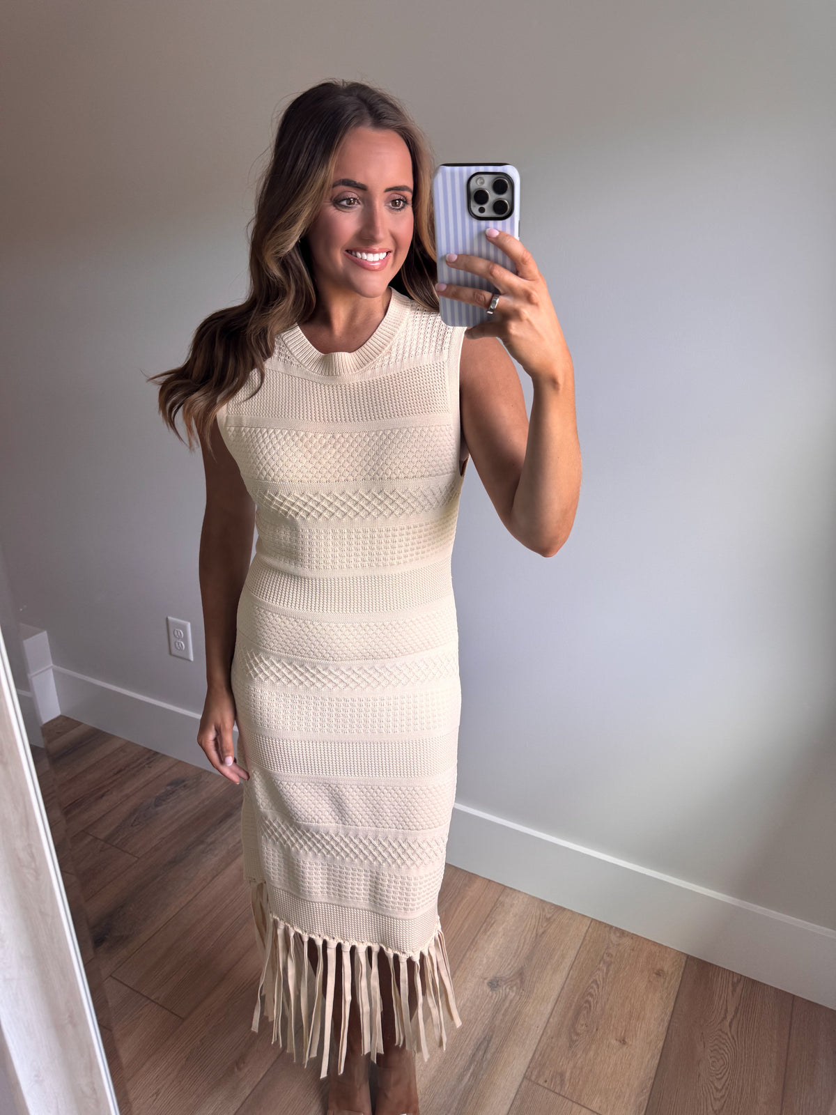 Knit Fringe Midi Dress