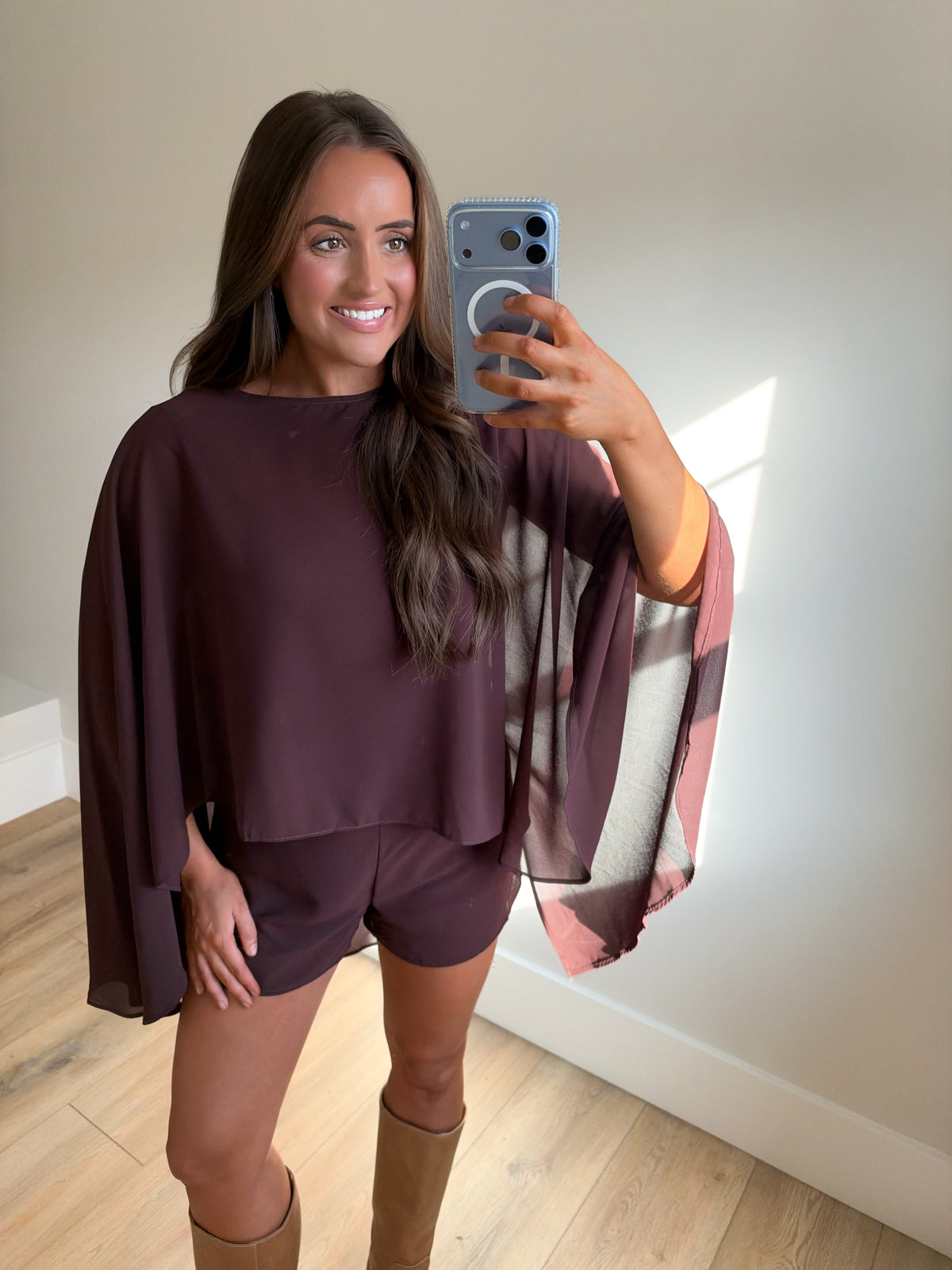 Chiffon Cape Overlay Sleeveless Romper