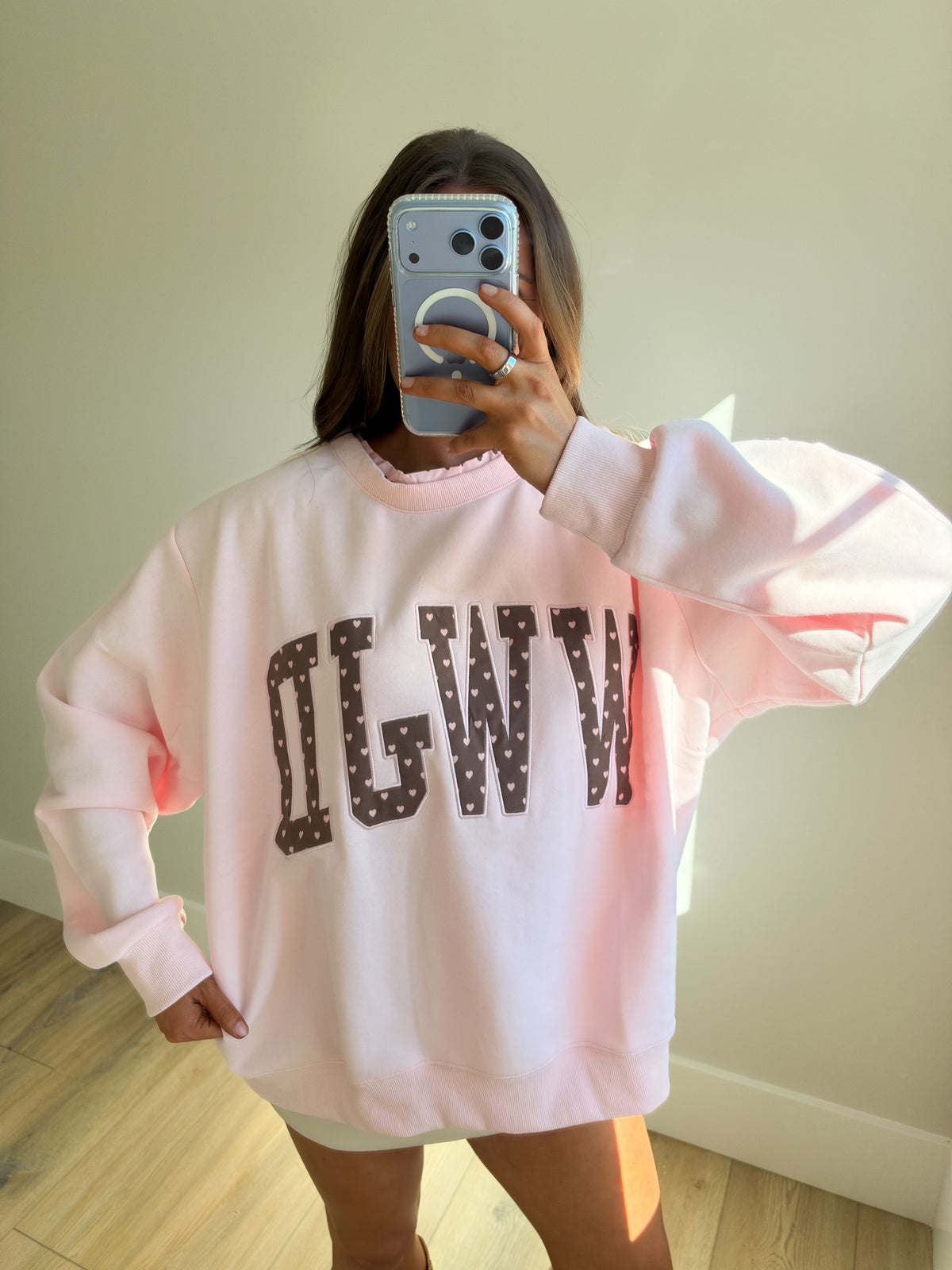WWJD Heart Printed Ruffle Mockneck
