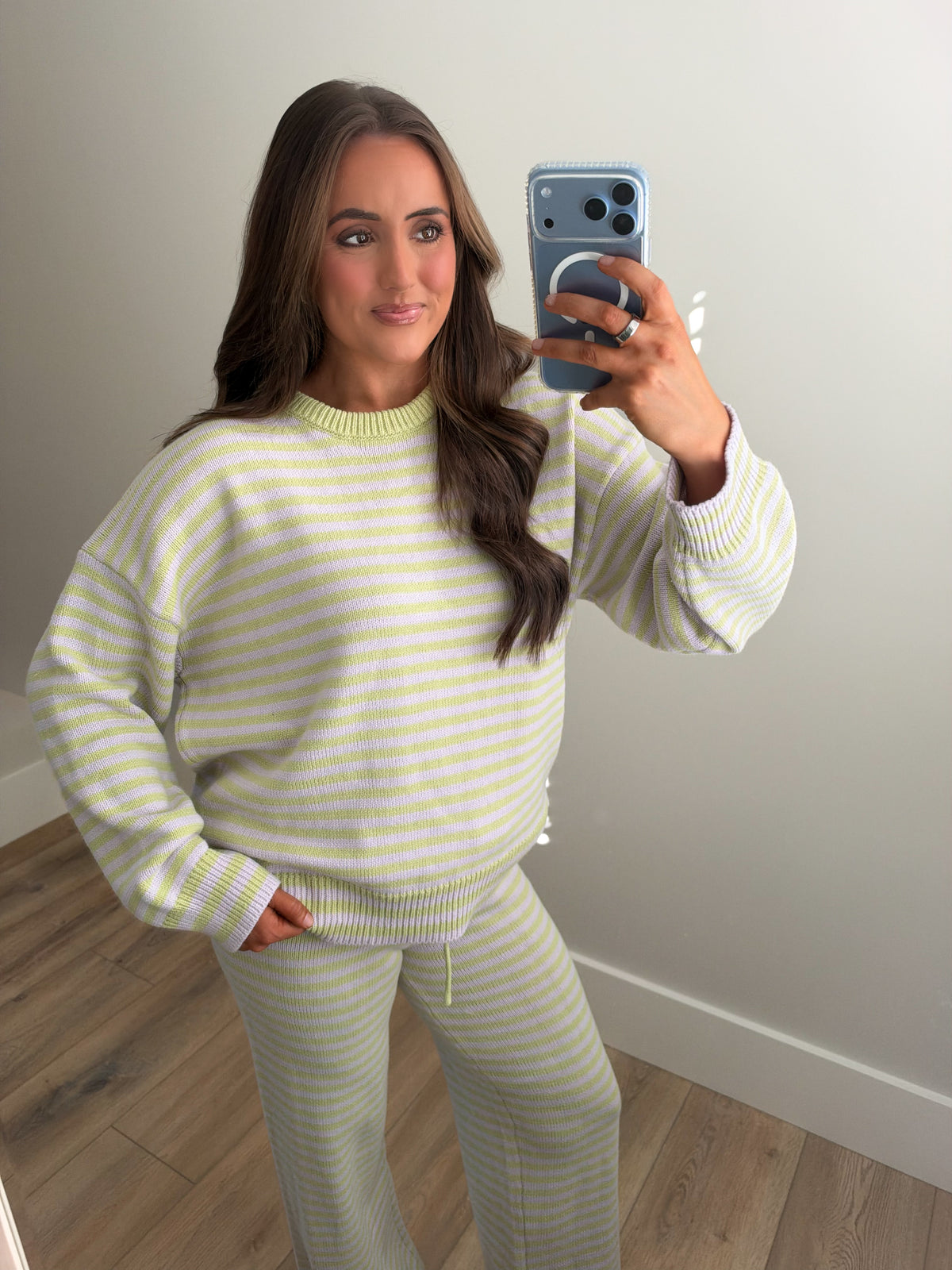 Striped Knit Sweater and Wide Leg Pant Set