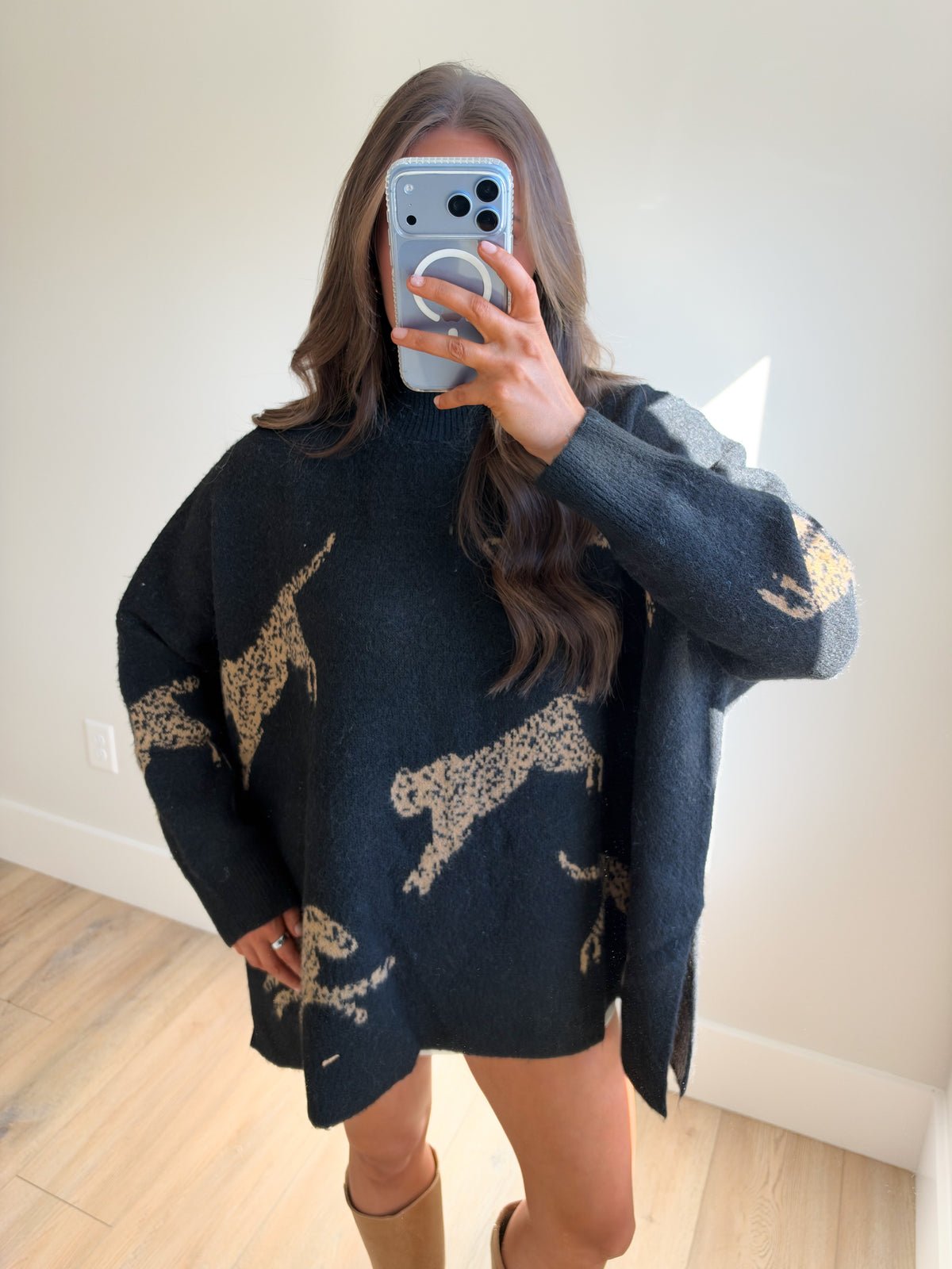 Cheetah Mockneck Sweater Top