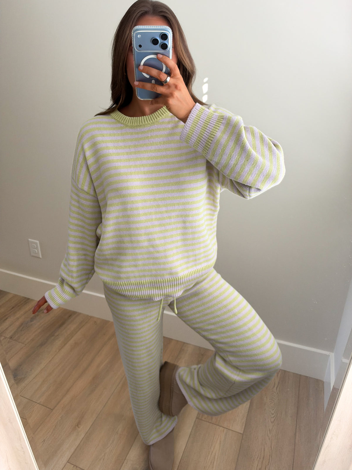 Striped Knit Sweater and Wide Leg Pant Set