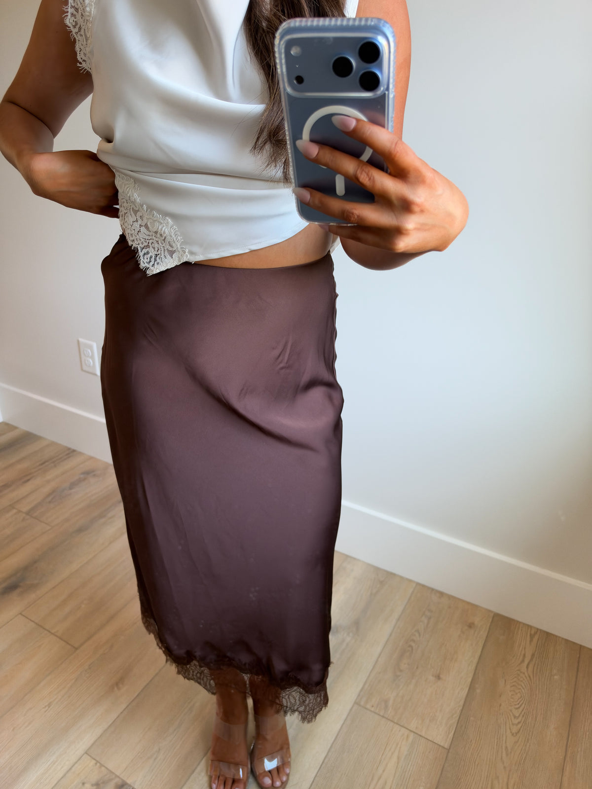 The Brown Sugar Satin Skirt