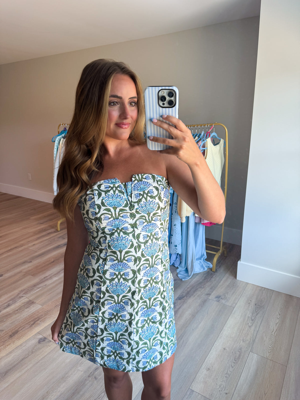 Floral Strapless A Line Mini Dress