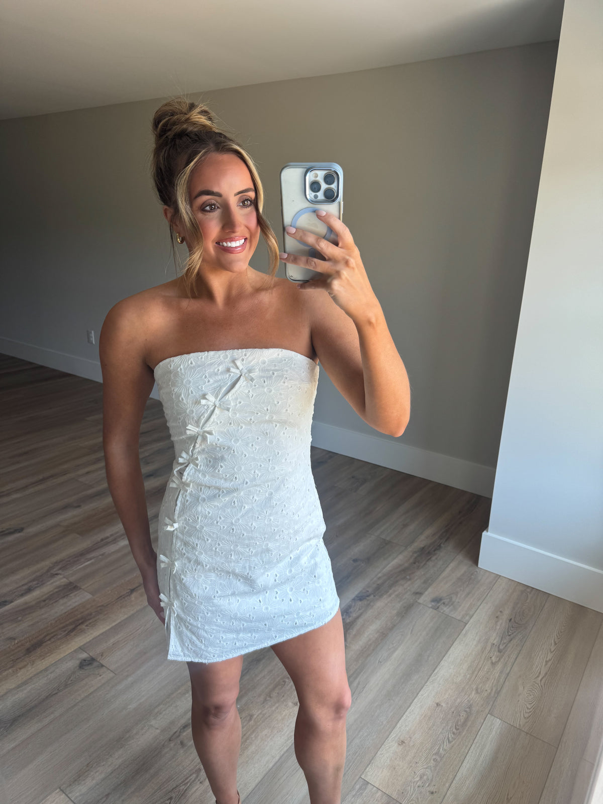 Strapless Bow Detail Mini Dress (Restock)