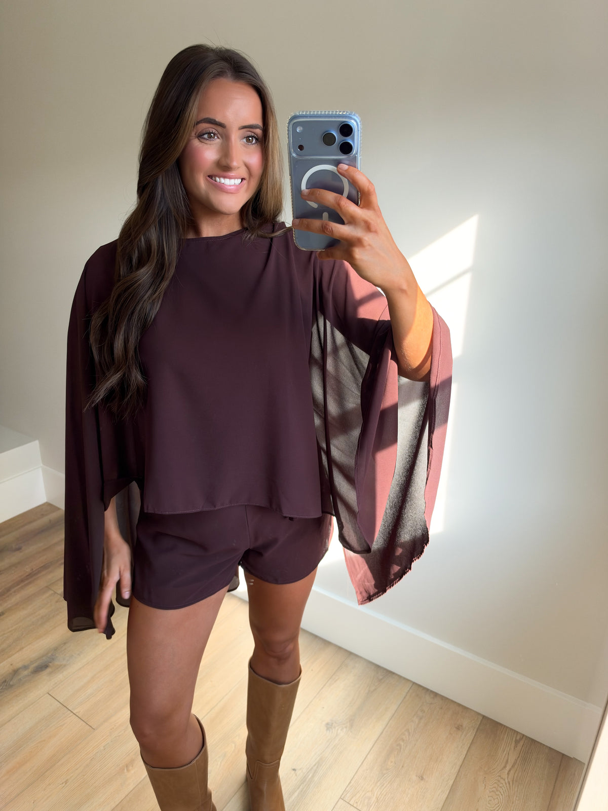 Chiffon Cape Overlay Sleeveless Romper