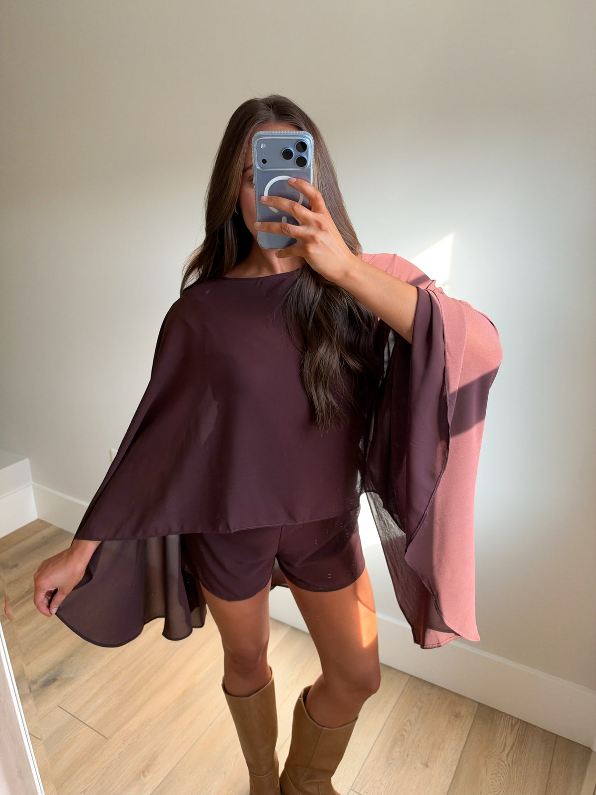 Chiffon Cape Overlay Sleeveless Romper