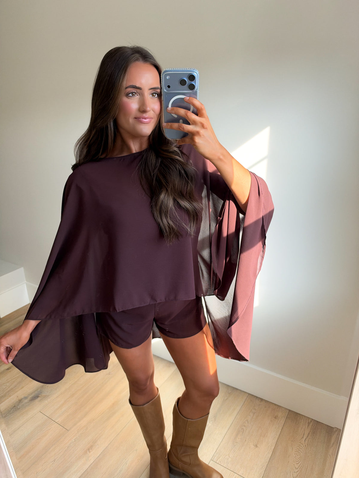 Chiffon Cape Overlay Sleeveless Romper
