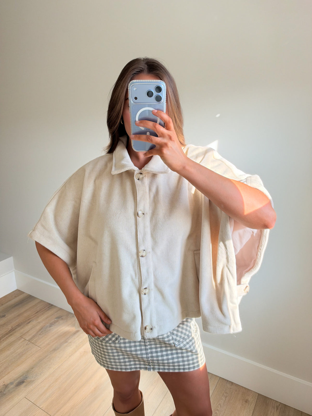 Button Front Collard Cape Jacket