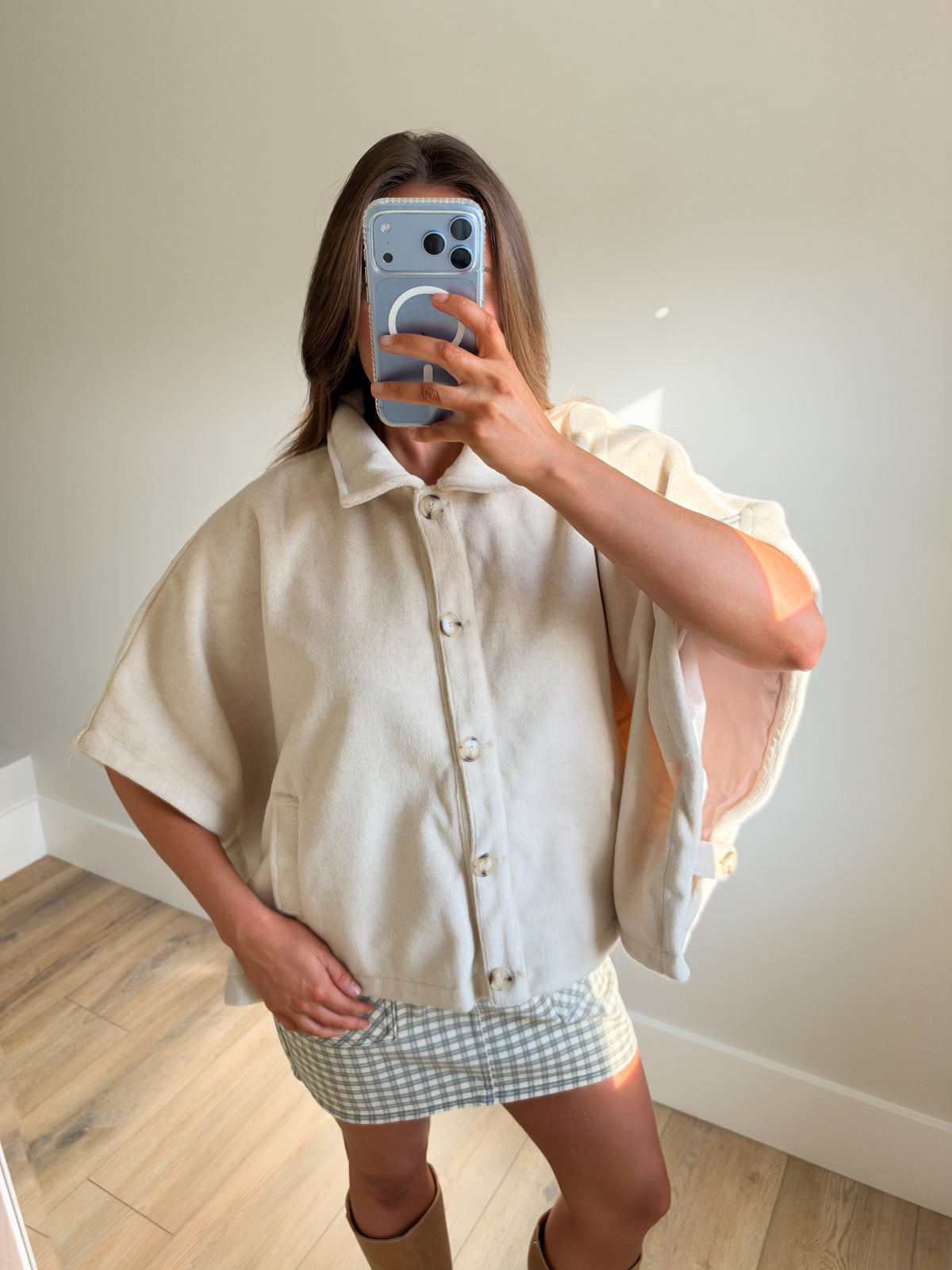 Button Front Collard Cape Jacket