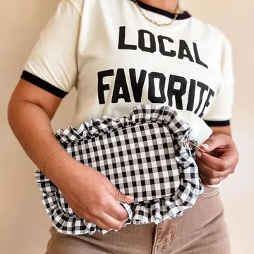 Gingham Ruffle Cosmetic Bag