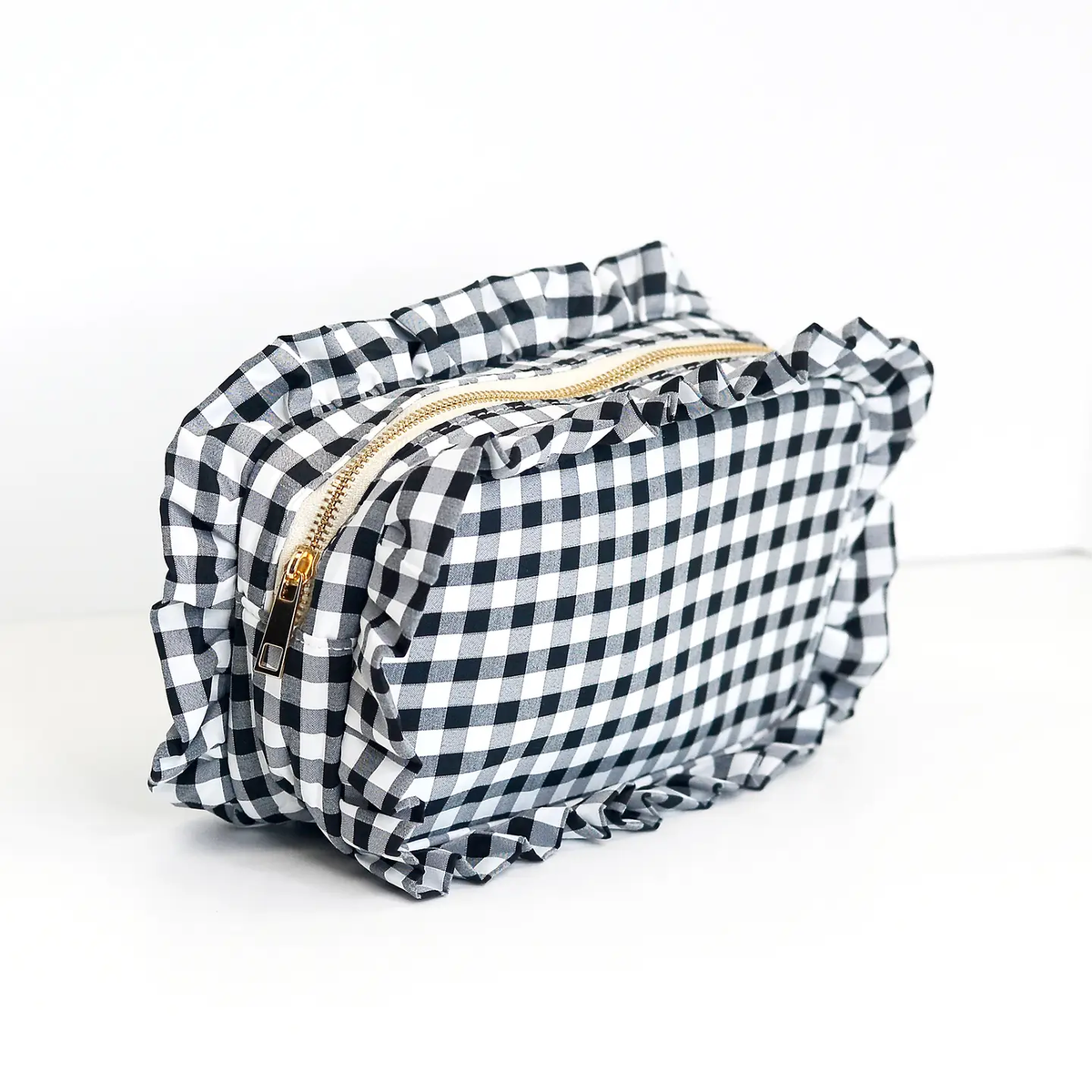 Gingham Ruffle Cosmetic Bag